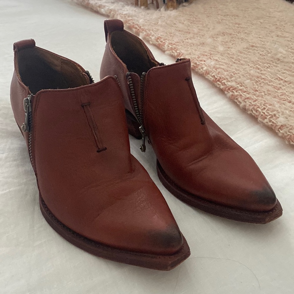 Frye Red Leather Sasha Moto Shootie (Ankle Booties)